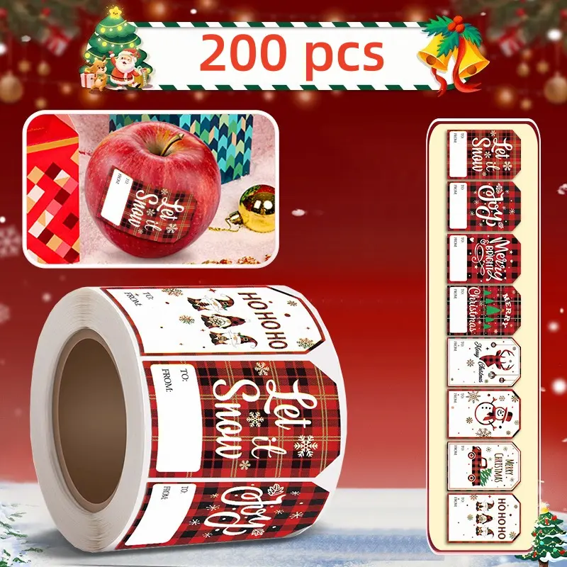 [Back to School]200 Pcs Christmas Gift Labels Roll, Self‑Adhesive Holiday Stickers, Sticker Paper for Packaging & Crafts, Gift Stickers Labels for Presents, Festive Decoration Supplies, Sticker Packs-MM1