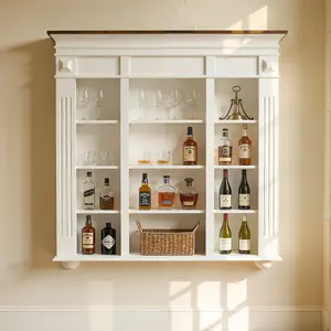 FUFU&GAGA  Rustic White Wall Mounted Bookcase, 48.8" Tall Floating Display Shelf with 3-Tier Open Compartments, Farmhouse Hanging Storage Rack for Home Decor