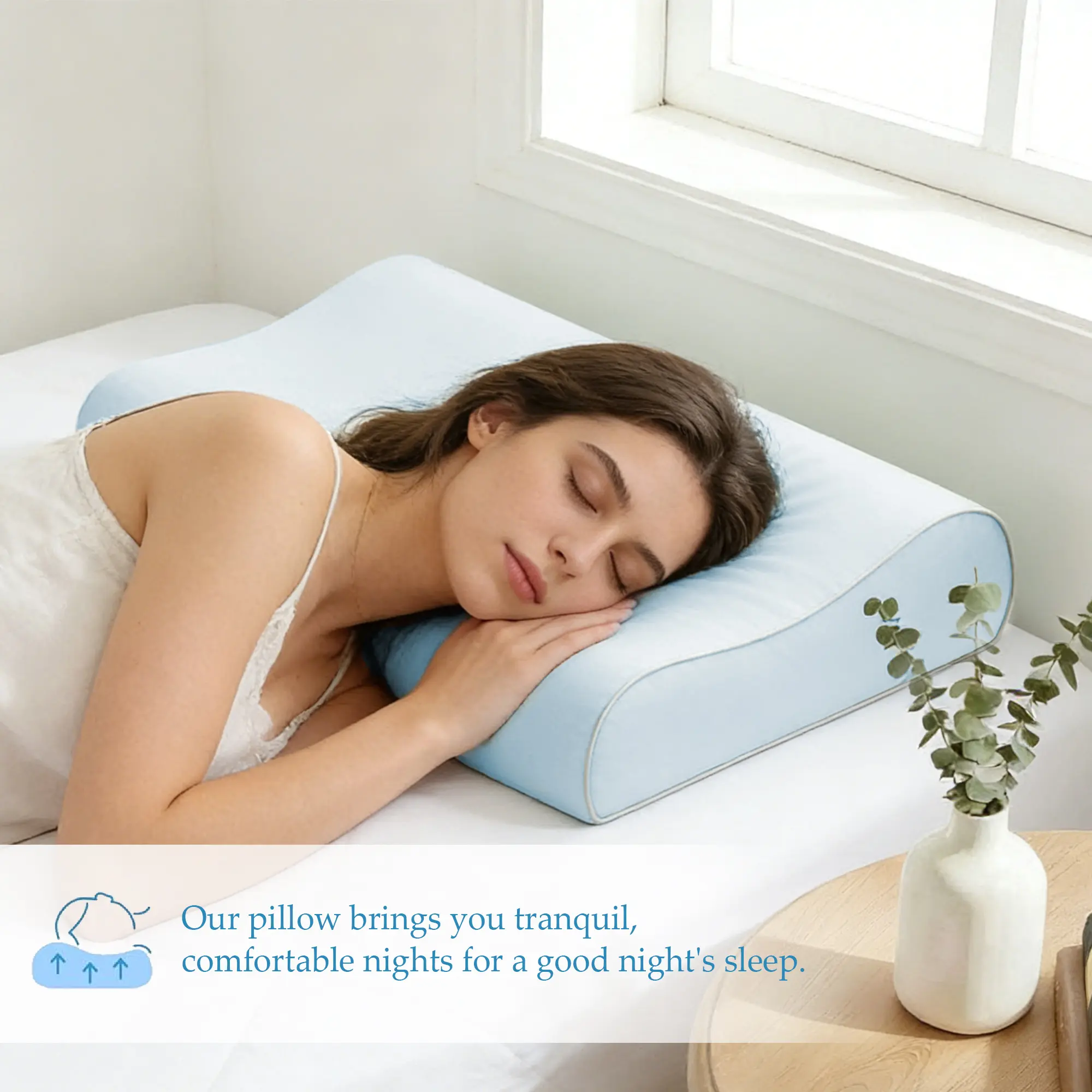 PEACE NEST Blue Gel Cool Touch Memory Foam Pillow - Neck Pillow with Memory Foam Cushioning, Breathable Stretch Fabric Cover, Neck Support Posture, Pressure Relief for Hot Sleepers, Shoulder Pain Relief, Neck Pillows