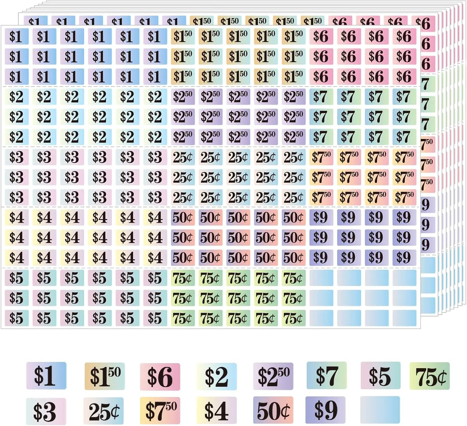Garage Sale Stickers 4050 Pcs 1/2" X 3/4" Yard Sale Price Stickers Rectangle Preprinted Price Labels Flea Market Pre-Printed Pricing Stickers Gradient Rectangle Small Price
