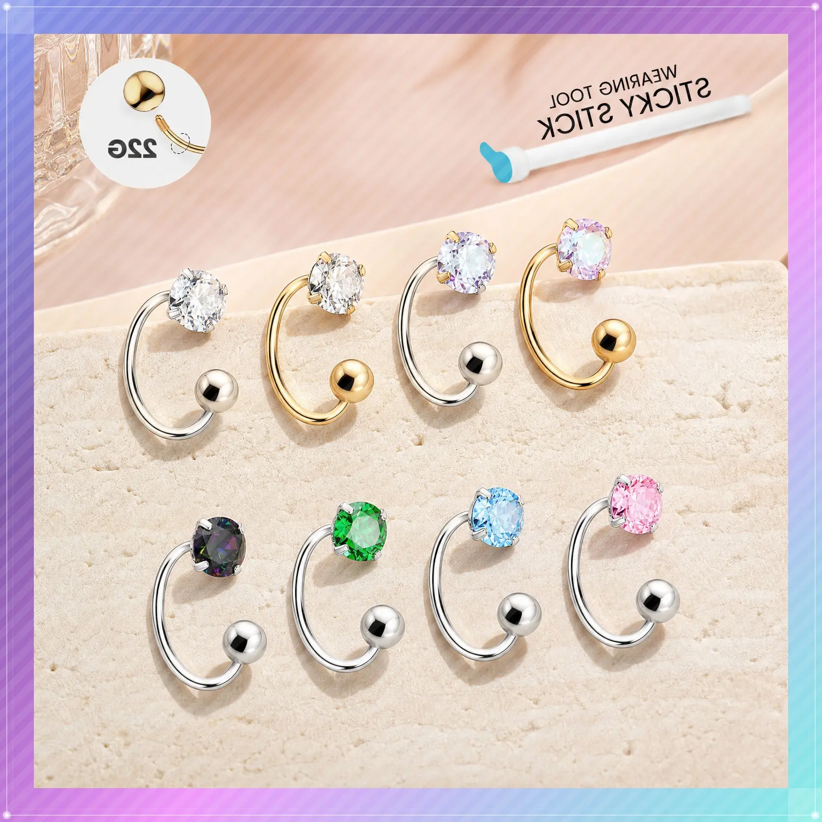 KUTLAN Titanium 22G Horseshoe Nose Ring, Externally Threaded with 2.5mm Zirconia, Suitable for Nose, Ear & Cartilage Piercings, Hypoallergenic & Secure Fit.