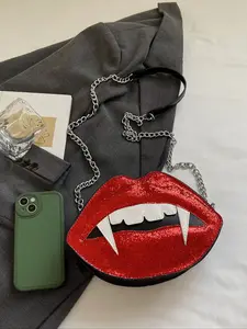 Creative Lip Chain Single Shoulder Bag, Unique Design for Party & Halloween, Stylish Accessory for Daily Use, Trendy Fashion Item