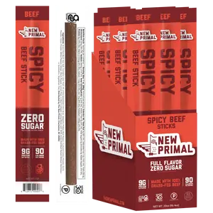 New Primal Spicy Beef Meat Sticks, 100% Grass-Fed Beef, Zero Sugar, Keto, Paleo, Whole30, High Protein Snacks (20 Sticks)