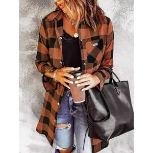 Flannel For Women 2025 Fall Fashion Long Sleeve Plaid Button Down Shirts Shacket Blouse Top With Pockets