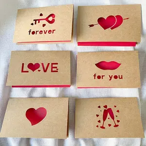 6PCS/set Love Gift Cards Red Kraft Paper Invitation Wedding Happy Valentines Day Greeting Card Festival Party Supplies Decoration Mixed