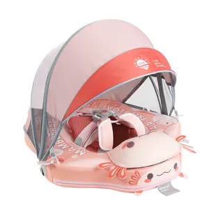 Mambobaby Non-Inflatable Baby Float - Pink Axolotl Theme, with Removable UPF 50+ Sun Canopy, 5-Point Safety System & Dual Float Positions, for Infants 3-24 Months