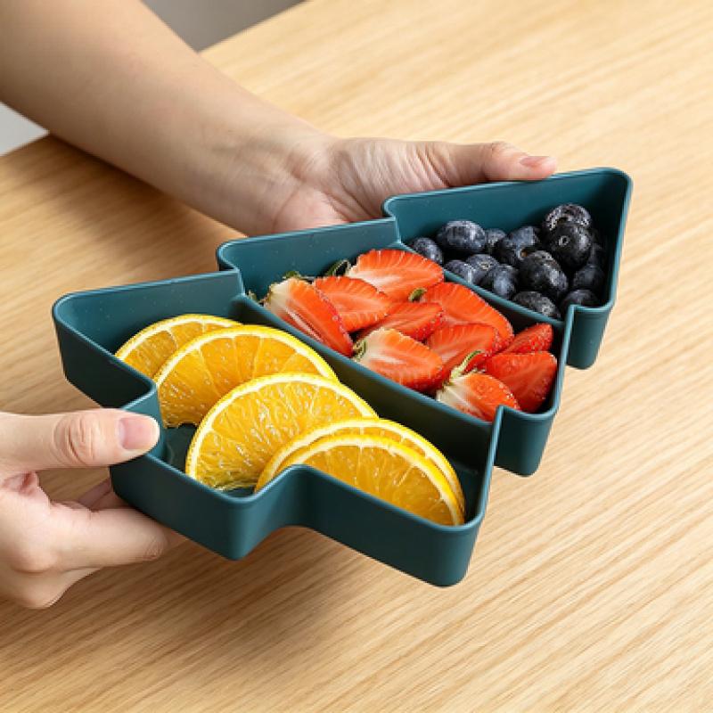 3-Piece Christmas Tree Shaped Serving Trays, Plastic Plates for Candy, Desserts, Nuts and Fruits, Ideal for Xmas, New Year and Holiday Party Decorations