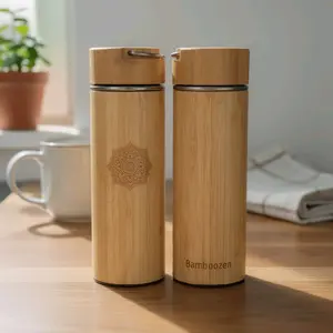 Bamboo Tea tumbler with Mandala Laser Engraved Tea Infuser 20 oz Insulated Water Bottle Coffee Tumbler Tea Gifts Set Portable Drikware Car Fit,hiking mug, easy carry