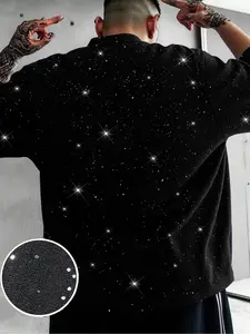 Men's Casual Short Sleeve Crewneck T-Shirt, Starry Night Filter, Silver Color Fabric, Comfortable and Breathable, Regular Fit, Perfect for Park Walks