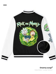 Rick and Morty Parallel Universe Graphic Baseball Jacket, Casual Fitted Fall Winter Wear, Breathable Warm Home Top