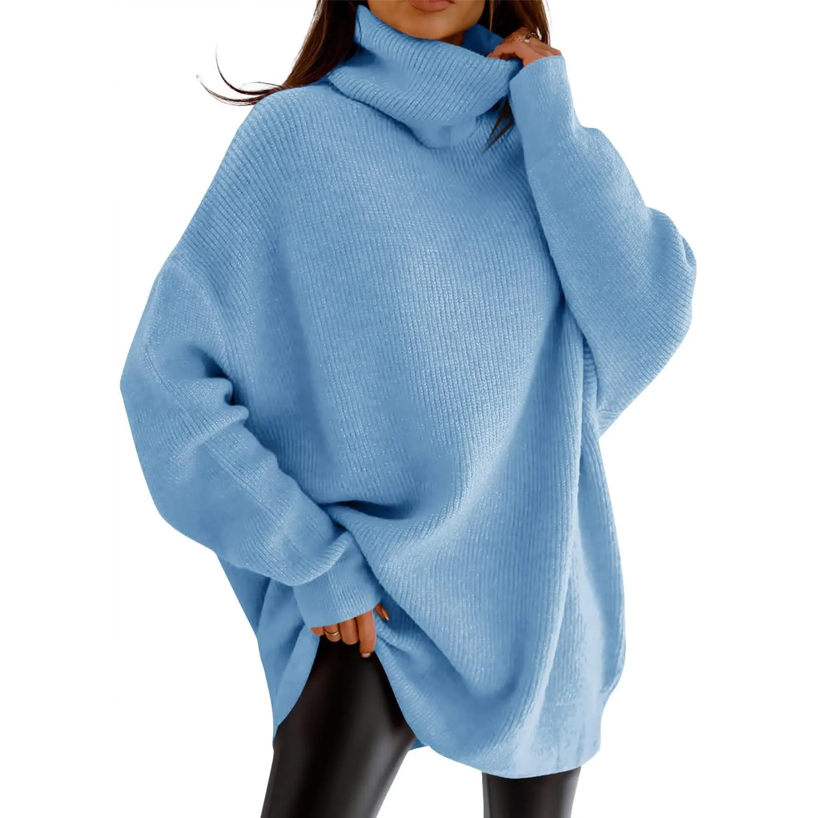 Beotyshow Womens Turtleneck Oversized Sweater Batwing Chunky Pullover Sweater Casual Fall Loose Knit Jumper Top