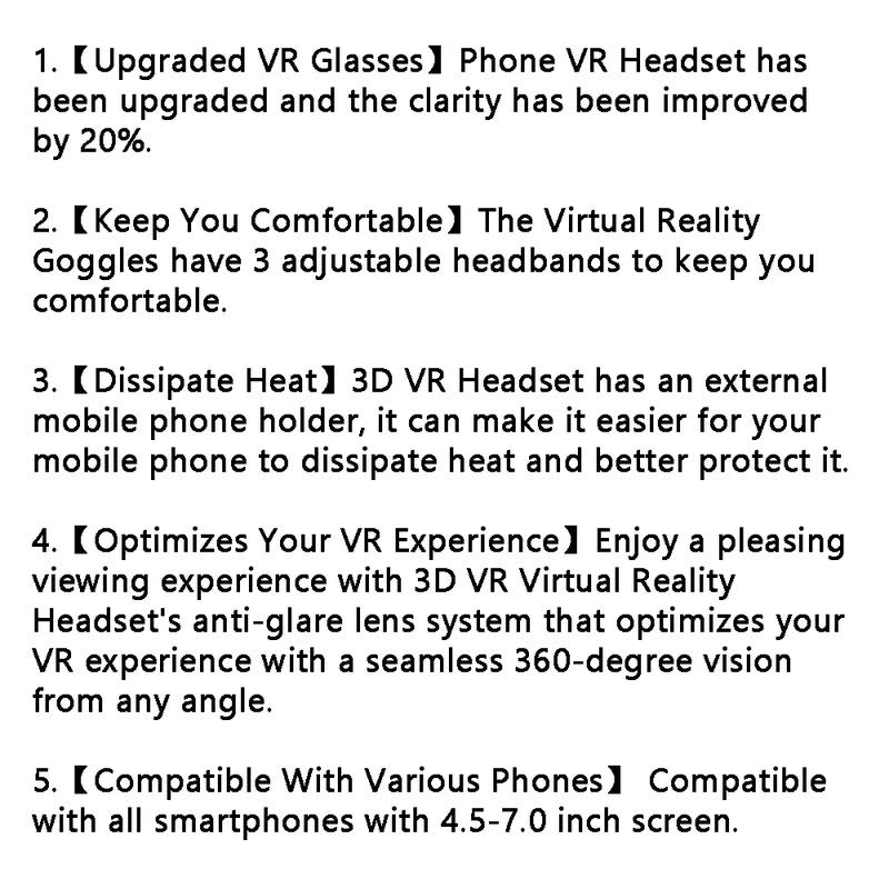 VR SHINECON Virtual Reality VR Glasses, 3D Helmet Lenses Smart Goggles for Smartphones, VR Glasses for Home Office Gamer