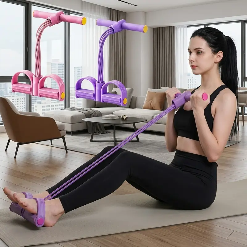 6-Tube Elastic Training Exercise Bands Set with Foot Supports, Anti-Slip Ergonomic Handles, Textured Grips, Secure Hold, Even Tension, Foldable Portable Working Out Equipment for Home Yoga Pilates (Loop Bands for Exercise)