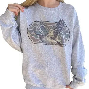 Camo Flying Mallard Crewneck Sweatshirt, Bird Old School Camo Shirt, Vintage Crewneck Womenswear