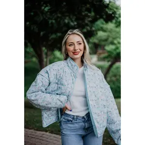 Light Blue Dainty Floral Lightweight Quilted Jacket