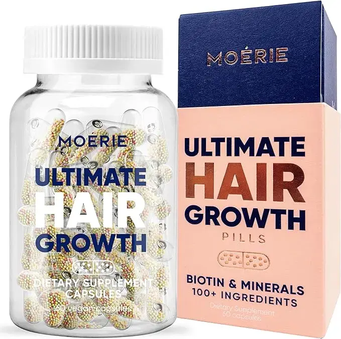 Moerie Ultimate Hair Growth Supplement with Biotin & Minerals for Women & Men - 60 Capsules for Thicker Hair - US Formulated Vitamins for Hair Skin & Nails