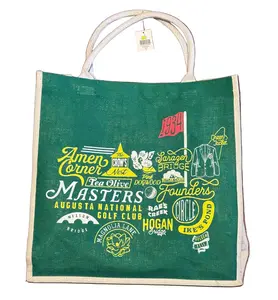 Women's Large Size Golf Print Tote Bag - High-Capacity Jute Burlap, Casual Sturdy Construction, Masters Golf Tournament Amen Corner Green Memorabilia Beach Accessory