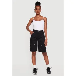 Poplin High Waisted Cargo Pocket Bermuda Shorts