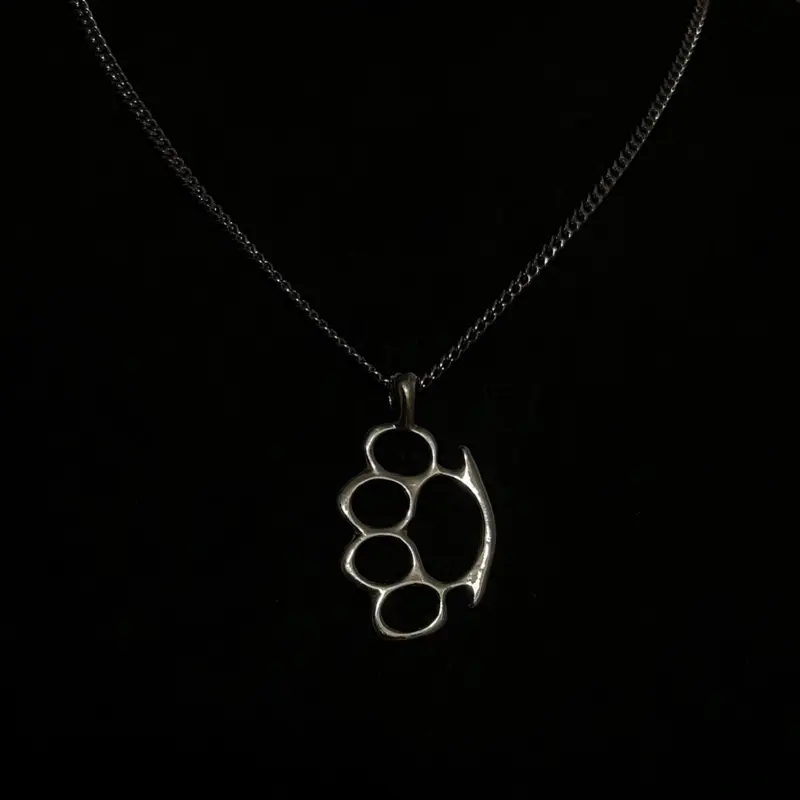 Silver Brass Knuckle Pendant Necklace