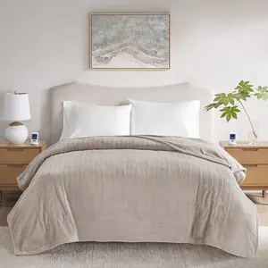 Beautyrest BR54-4130 84 x 90 x 0.25 in. Microplush Heated Blanket with Wifi Technology, Taupe - Queen Size