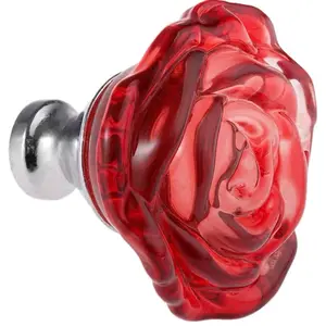 1 pc of Crystal Rose Glass Knob for Wardrobe Door Handle Installation on Drawer Cabinet Door in Red Color for Furniture