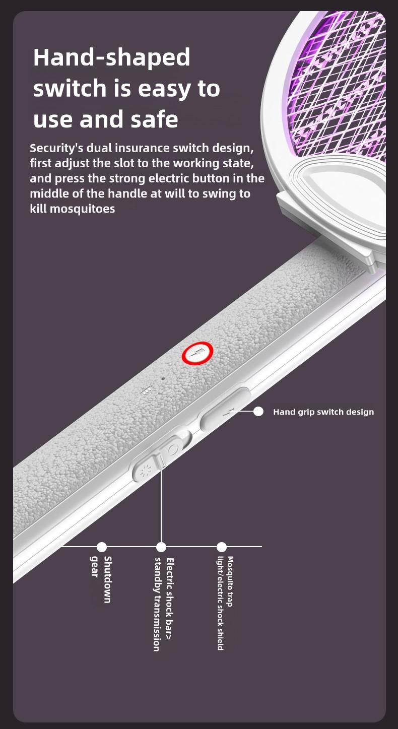 Foldable Electric Fly Swatter & 2-in-1 Bug Zapper Racket, 3000V High Voltage Mosquito Killer with UV Light, USB Rechargeable Handheld Insect Zapper with Base for Gnat, Wasp, Fruit Fly, Indoor Outdoor Camping Essentials