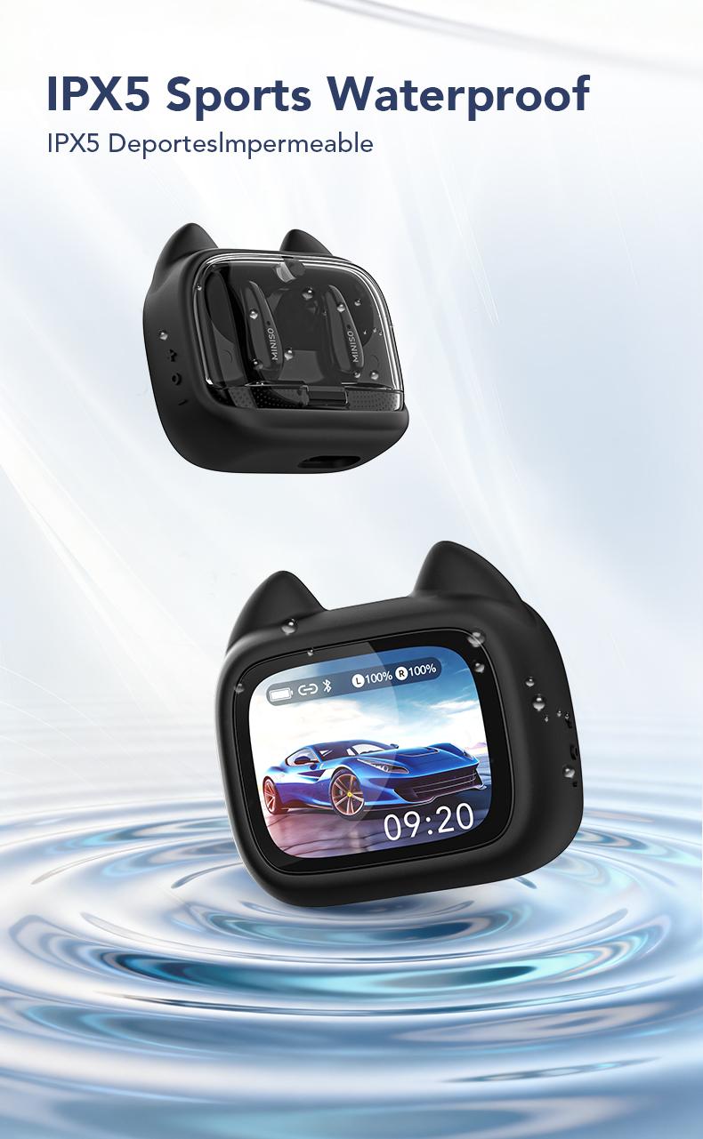 MINISO MS102 Bluetooth Headphones 6.0 with LED Display High-Fidelity Wireless IPX5 Waterproof Noise-Canceling Microphone Stereo In-Ear for Office Sports Study