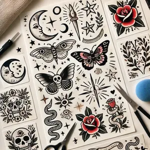 Custom Temporary Tattoos Featuring Moon Stars Butterflies Roses and Skull Designs for Personalization Easy Application & Removal Unique Flair Express Personality