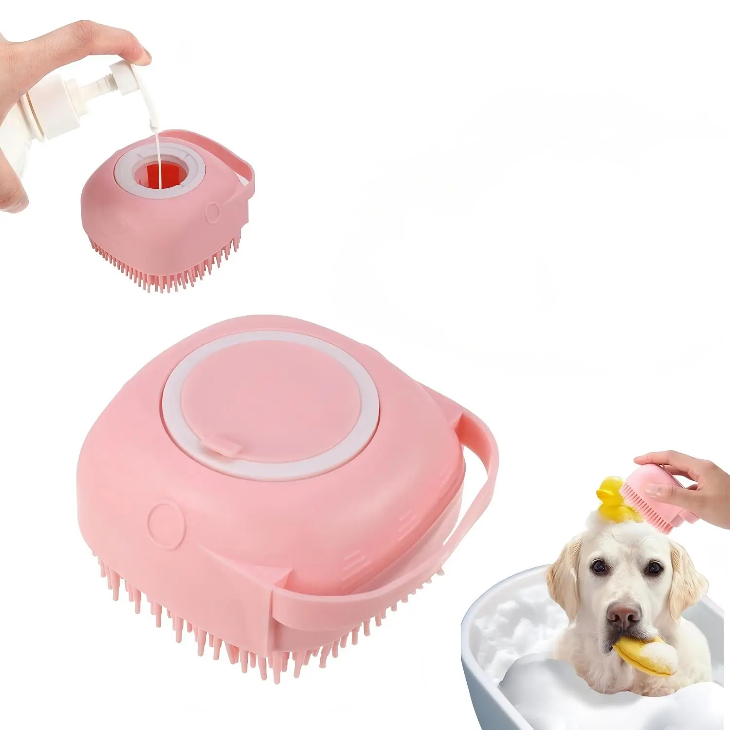 2-in-1 Pet Bath Brush – Silicone Scrubber with Built-In Soap Dispenser, Perfect for Dog & Cat Grooming, Gentle & Easy to Use