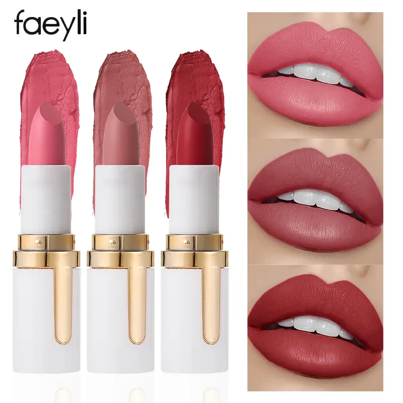 White Tube Matte Lipstick, Velvet Nude Lip Stick Long Lasting Waterproof Non Transfer Lip Makeup