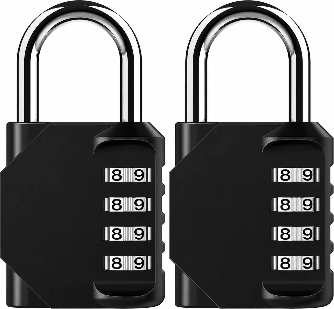 2 Pack Combination Lock Locker 4 Digits Combo Padlock Gym Black | For School Gate Fence Toolbox Hasp Storage, Outdoor, Resettable, Weatherproof, Side Window, Crack Cut Resist, Hardened Steel