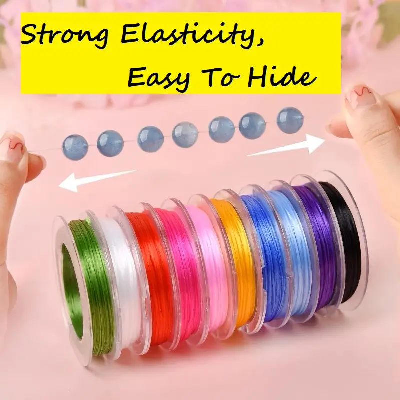 0.8mm 10-Roll Pack Strong Elasticity Cord 10m for Crystal Beads Bracelets Jewelry Making DIY Craft Easy to Hide Apricot Color Option Not Easy to Break