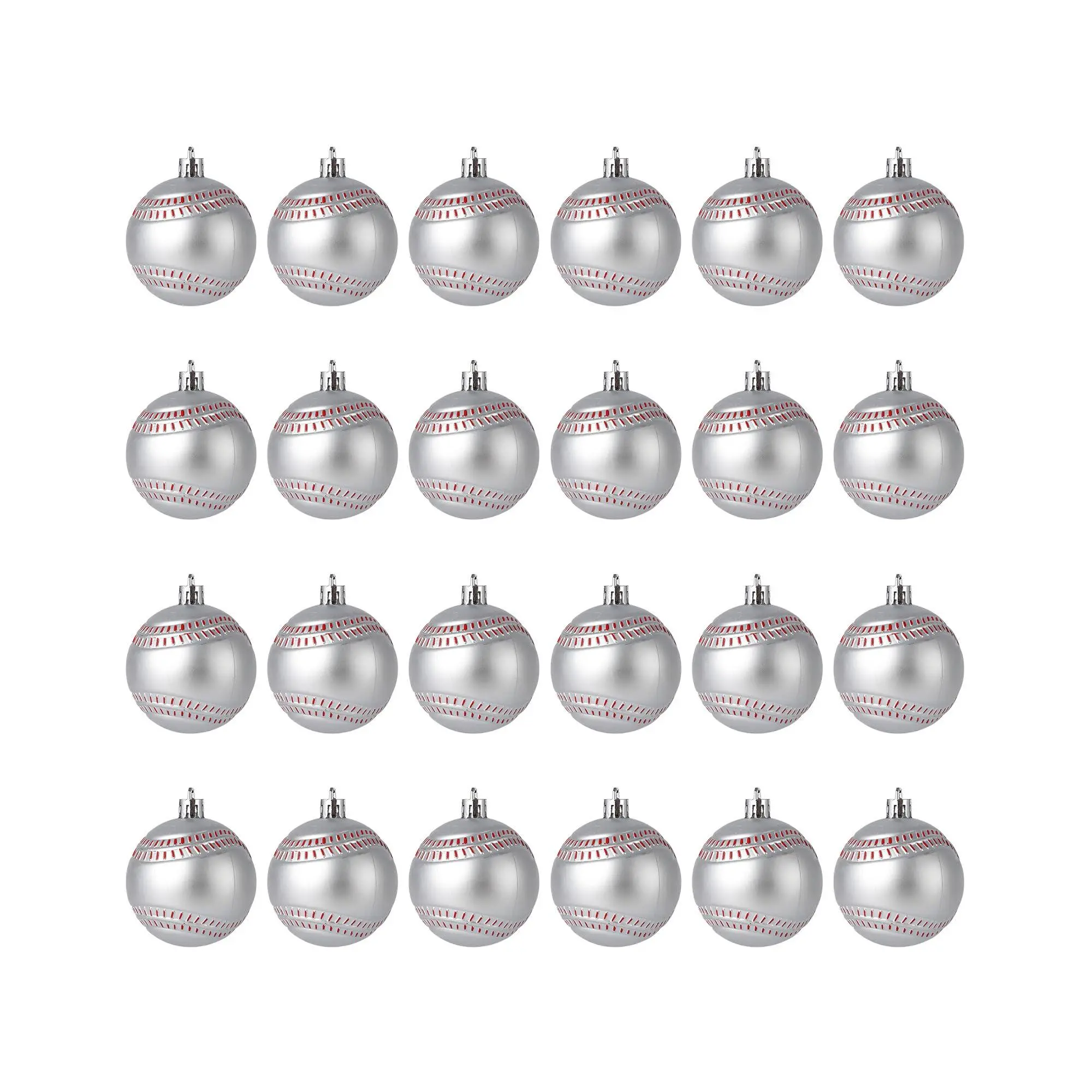 GARVEE Set of 24 Baseball-Shaped Christmas Ornaments — Sparkling Hanging Decorations for Christmas Trees and Sports-Themed Holiday Celebrations