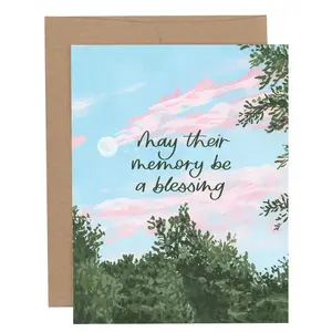 Sympathy Greeting Card – “May Their Memory Be a Blessing” Blank Condolence Card with Nature Sky Design