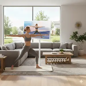 2026 32 Inch Smart Portable TV on Wheels,FHD Touch-Screen-Monitor,Wireless RollableTV, 8G RAM,128G Storage,Built-in 6-8H Battery,Android 13,Full Swivel Rotation,Remote Control (Grey) Tablet HD Bluetooth