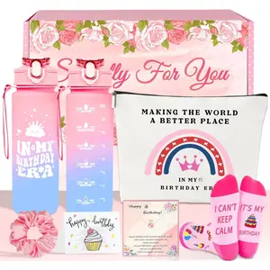 Birthday Gifts For Women, Teen Girl, Her, Happy Birthday Gift Box For Girl, Women, Sister, Daughter, Friends, Cute Pink Sports Water Bottle 25oz Gift Set 6pcs