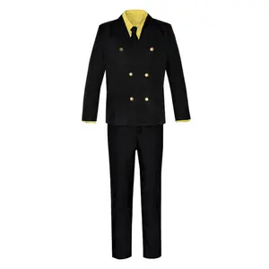 Sanji Black Double Breasted Gold Button Suit Cosplay Costume Set Yellow Shirt Tie Pants for Comic Con