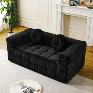 Cloud Loveseat Sofa, Boneless Couch with Memory Foam & Deep Seat, Comfy Small Compressed Sofa with Round Pillows, Modern Fluffy Couch for Living Room, Bedroom, Small Space, No Assembly(Black, 66.5"W)