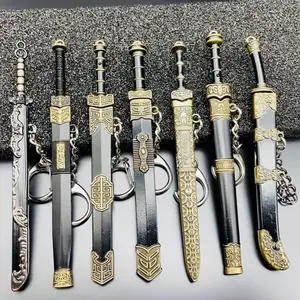 Miniature Metal Sword Keychains Set of 7 with Protective Sheath Durable Alloy 4.75-5 Inches Long Fantasy Collectible
