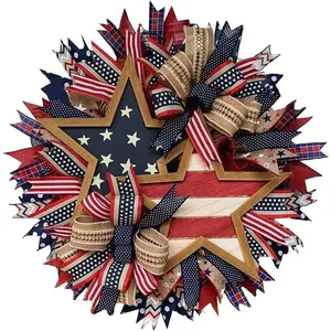 4th of July Patriotic Wreath,2024 New Independence Day Wreath,Memorial Day Front Door Wreath,Indoor and Outdoor Wall Holiday Decoration Home(A)