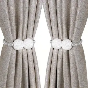 Magnetic Curtain Tiebacks Set, Punch-Free Design, Pearl Ball Decoration, 5 Colors Available, Ideal for Bathrooms & Windows, Window Decorations Supplies