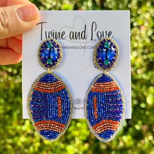 Orange Blue Football Beaded Earrings
