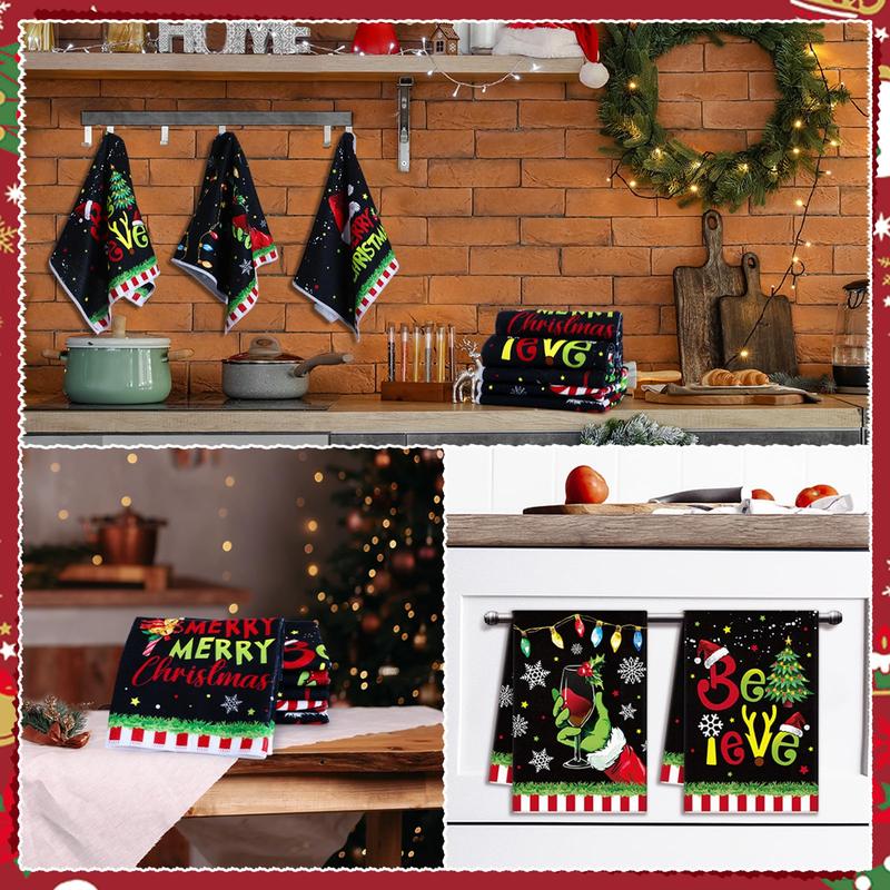 Christmas Clearance Sale Santa Claus 6 Pcs Whoville Christmas Kitchen Towels Feeling Joyous Kitchen Christmas Decor Santa Motifs Xmas Gift Absorbent Dishcloths Kitchen Cleaning Hand Towel Tea Towels Holiday Party Farmhouse Housewarming Bathroom Home Decor