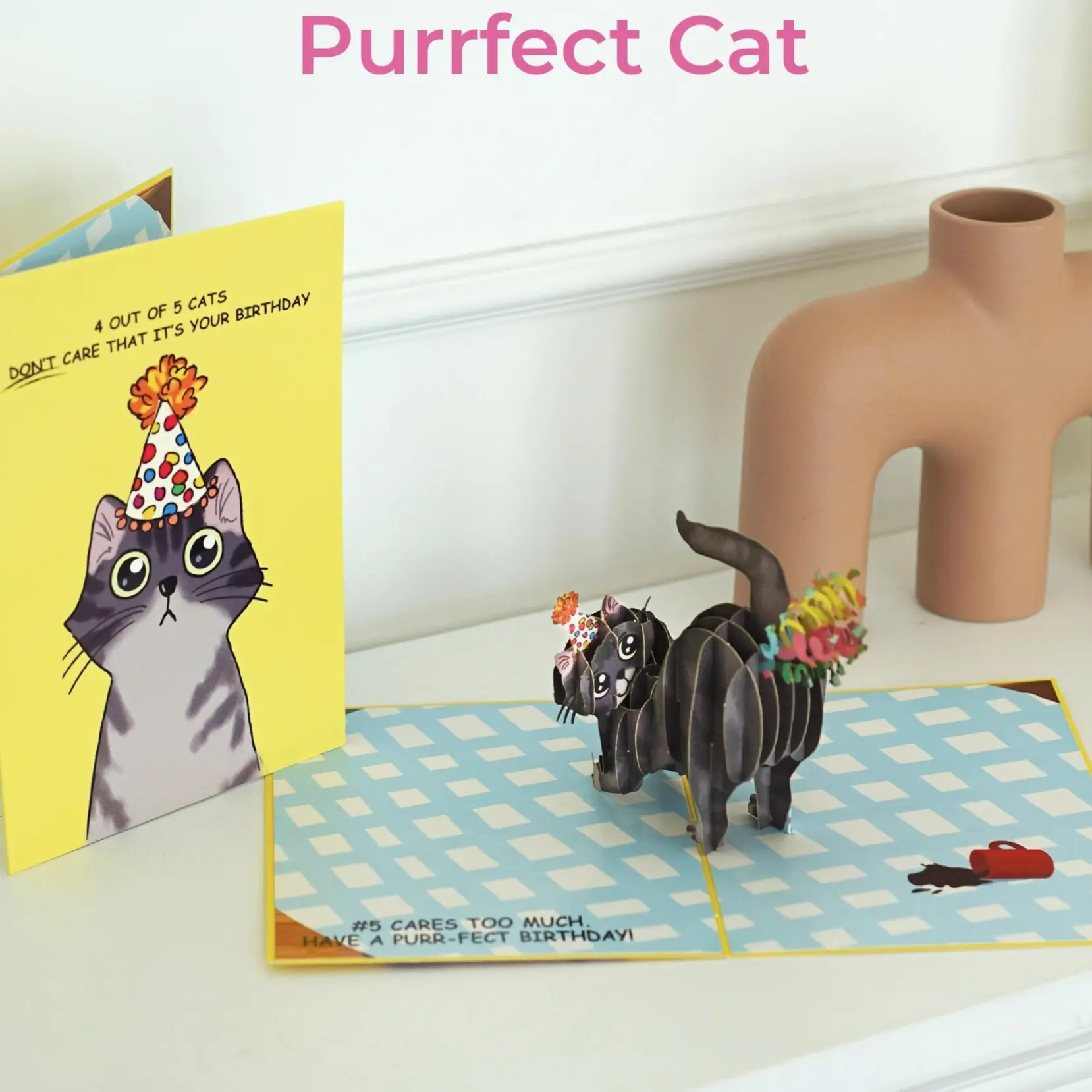 Dirty Pop Cards - Purr-fect Birthday 3D Pop Up Card, Cat Farting Confetti Funny Birthday Card, Cat Mom or Dad Bday Popup Cards for Husband, Wife, Friend, and Every Cat Lover