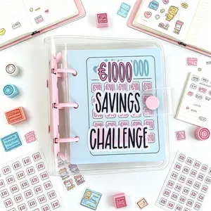 Mini Money Saving Challenge Budget Binder, Portable Clear Loose Leaf Savings Book With Cash Envelopes, 300/500/1000 Dollar Savings Planner, Home & Office Finance Supplies-MM2