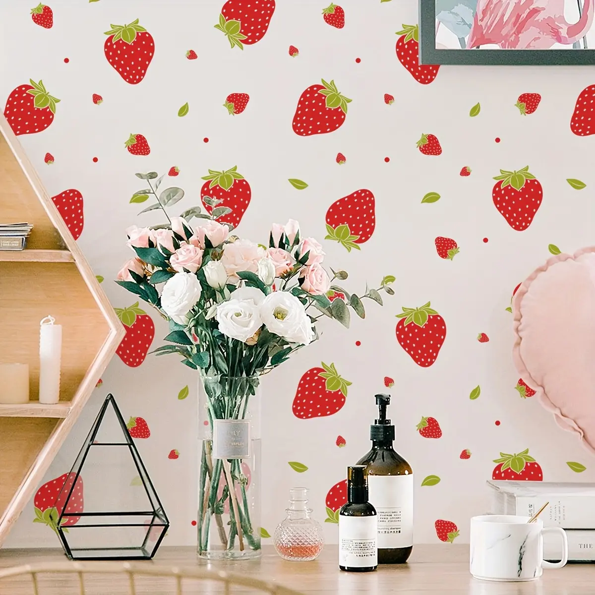 A set of four creative strawberry fruit wall stickers for background wall, room decoration, self-adhesive wholesale wall decals, Decorative wall sticker, Decoration Items (MS4096-ZC)