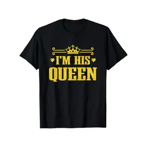 His Queen, Her King" Matching Couple T-Shirts - 100% Cotton, Black with Bold Yellow Print, Casual & Comfortable Round Neck Tees for Him & Her, Perfect for Valentine's Day & Wedding Anniversaries, Sizes S-XXXL, Casual Wear |     Heart Motif Apparel |    89