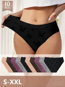Women's High-Waisted Butterfly Print Panties, High Waist Underbriefs, Elastic Comfortable Breathable Triangle Underwear, S-Xxl Sizes, Casual Fitted Design