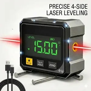 3-in-1 Magnetic Digital Laser Level & Angle Finder, Easy-to-Use 360° Alignment Tool for Newbies and Solo Dwellers, Professional Precision for Woodworking Construction and Every Family
