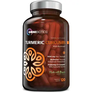 OmniBiotics Organic Turmeric Curcumin 1500mg with BioPerine – Max Absorption Joint Support & Anti-Aging – 95% Standardized Curcuminoids – 120 Vegan Capsules